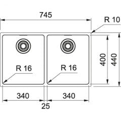 FRANKE EVYE  MRX 120-34-34 PASLANMAZ ÇELİK 2 GÖZÜ EVYE