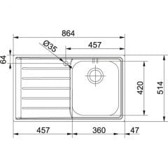 FRANKE NEPTUN SLİMTOP NEX 211 PASLANMAZ ÇELİK SOL DAMLALIKLI EVİYE