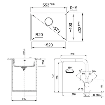 FRANKE MARİS MRG 110-52 EVYE BATARYA SABUNLUK NERO