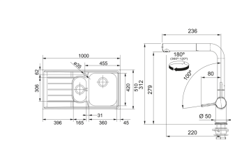 FRANKE NEPTUN NEX 651 1,5 GÖZLÜ SAĞ DAMLALIKLI  EVYE+BATARYA