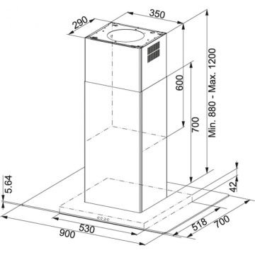 TEŞHİR FRANKE GLASS LİNEAR FGL 915 I BK/XS PASLANMAZ ÇELİK - CAM ADA TİPİ DAVLUMBAZ