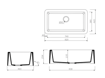 Teşhir Marmorin Venus A33 Granit Evye 1 Gözlü 838mm Damlalıksız