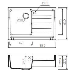 TEŞHİR MARMORİN RUBID 895 1KO TEK FÖZLÜ DAMLALIKLI BEYAZ EVİYE