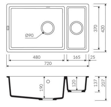 TEŞHİR MARMORİN LANDO 720 1,5 K 1.5 GÖZLÜ STEEL METALİC EVİYE