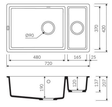 TEŞHİR MARMORİN LANDO 720 1,5 K 1.5 GÖZLÜ STEEL METALİC EVİYE
