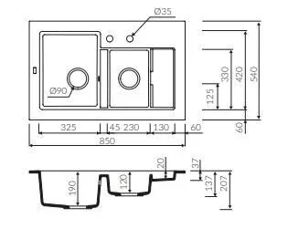 TEŞHİR MARMORİN COMBO 850 1,5 K 1.5 GÖZLÜ BEYAZ EVİYE