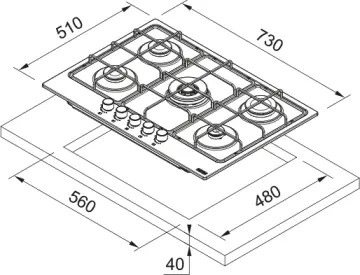 Franke FHSM 755 4G DC BK C 5Gözlü Siyah Cam Ocak