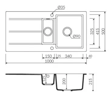 TEŞHİR MARMORİN BARİO 1000 GRANİT EVYE 1 GÖZLÜ DAMLALIKLI TEZGAH ÜSTÜ BLACK METTALİC