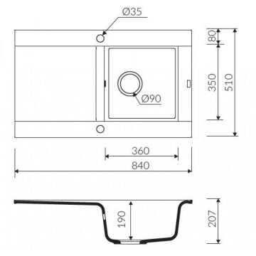 TEŞHİR MARMORİN VOGA II 840 GRANİT EVYE 1 GÖZLÜ DAMLALIKLI TEZGAH ÜSTÜ STONE GREY