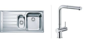FRANKE NEPTUN NET 651 1.5 GÖZLÜ MİKRODEKOR SOL DAMLALIKLI EVİYE + SPİRALLİ KROM ARMATÜR