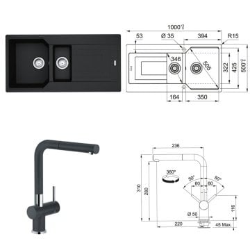 FRANKE URBAN UBG 651-100 1,5 GÖZLÜ NERO EVYE ARMATÜR KAMPANYASI
