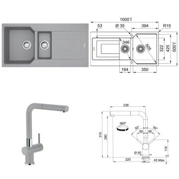 FRANKE URBAN UBG 651-100 1,5 GÖZLÜ GREY EVYE ARMATÜR KAMPANYASI