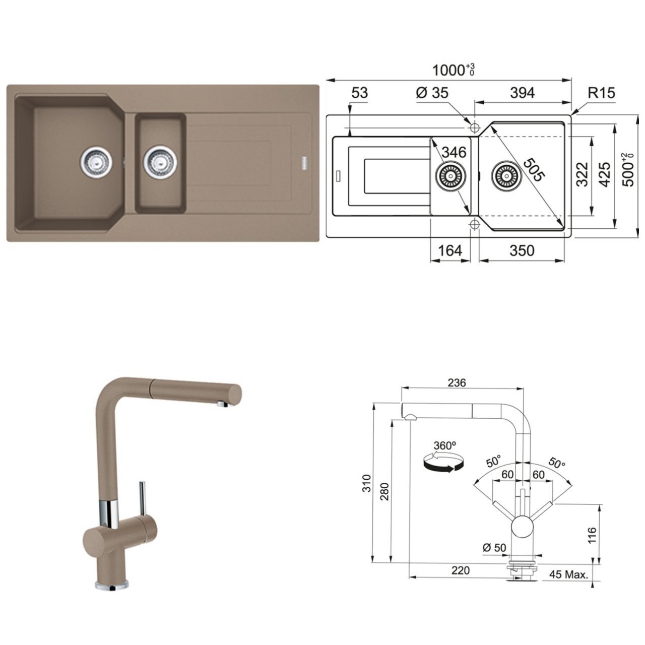 FRANKE URBAN UBG 651-100 1,5 GÖZLÜ OYSTER EVYE ARMATÜR KAMPANYASI