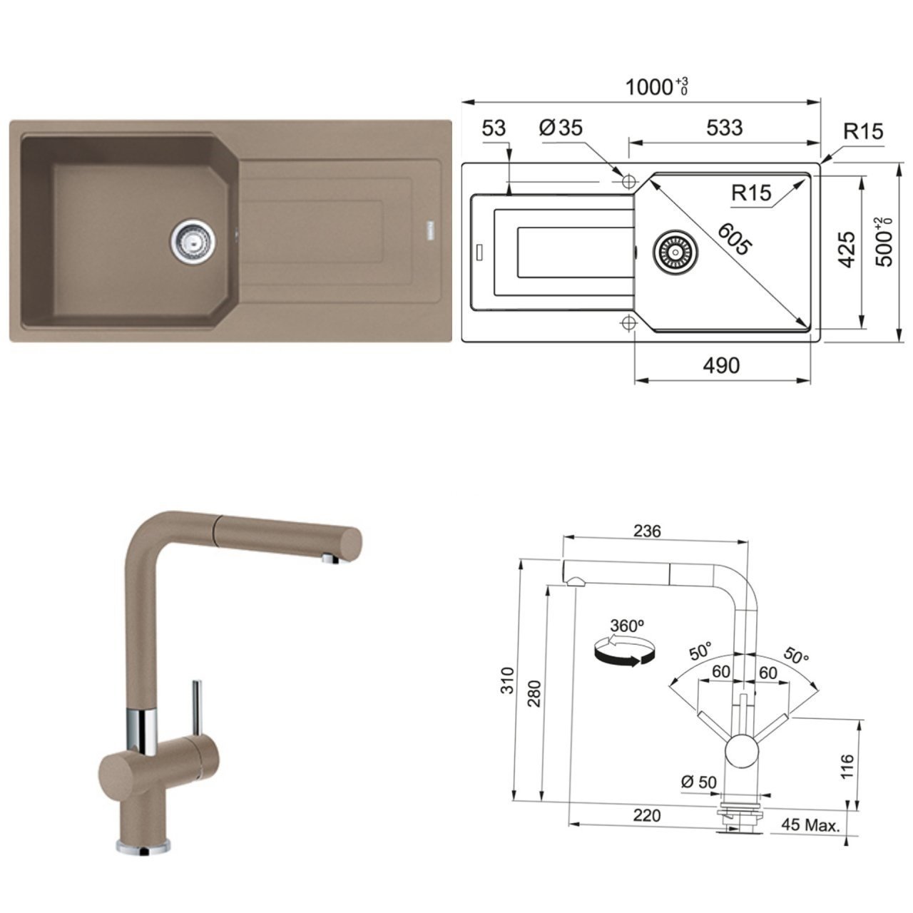 FRANKE URBAN UBG 611-100 TEK GÖZLÜ OYSTER EVYE ARMATÜR KAMPANYASI