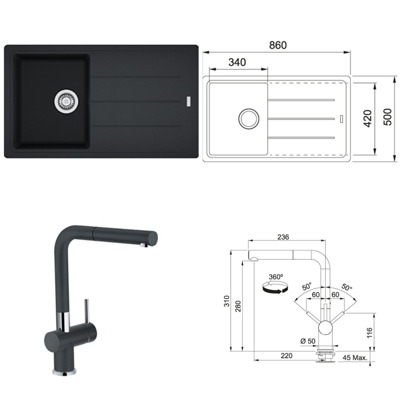 FRANKE BASİS BFG 611-86 TEK GÖZLÜ NERO EVYE ARMATÜR KAMPANYASI