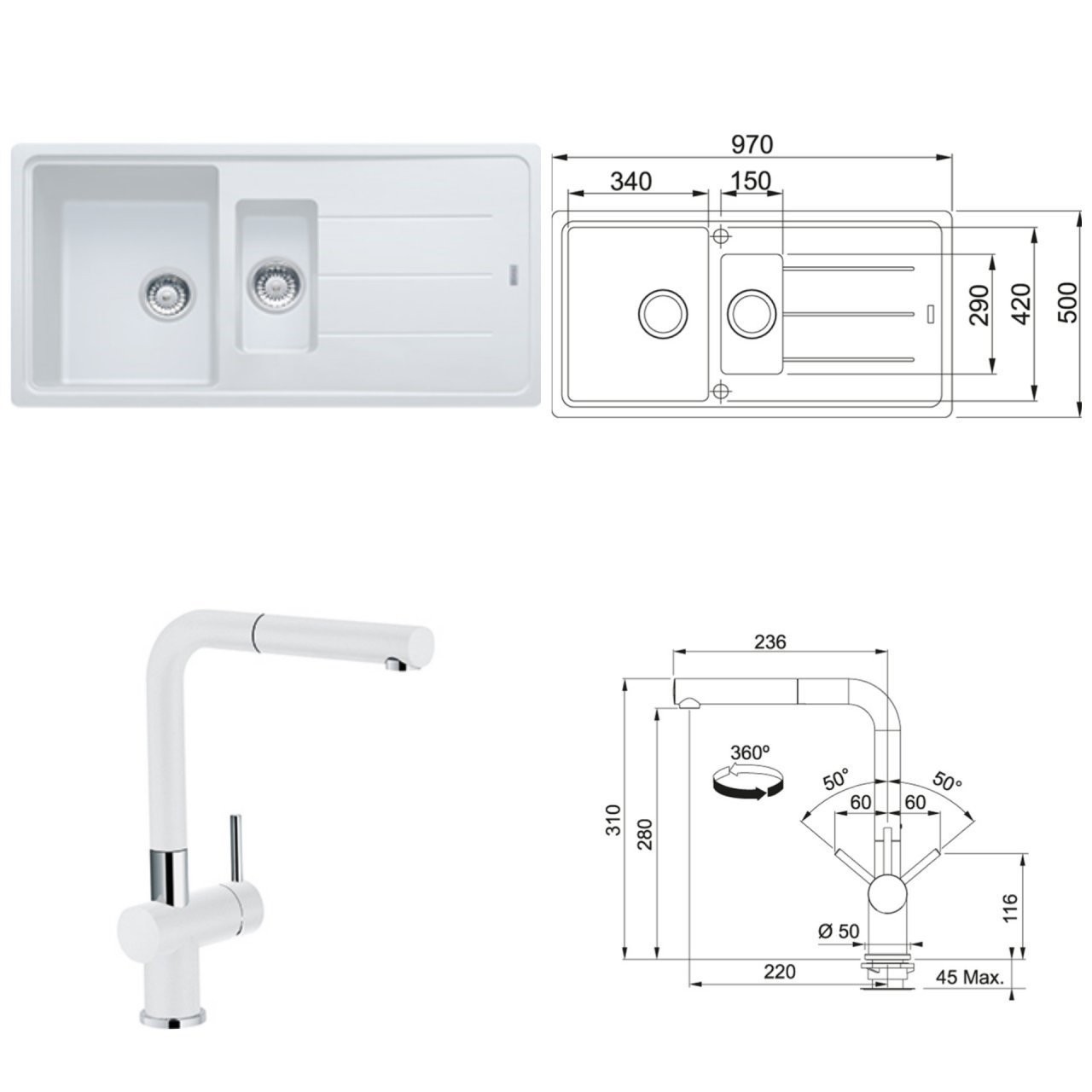 FRANKE BASİS BFG  651 1,5 GÖZLÜ BİANCO EVİYE ARMATÜR KAMPANYASI