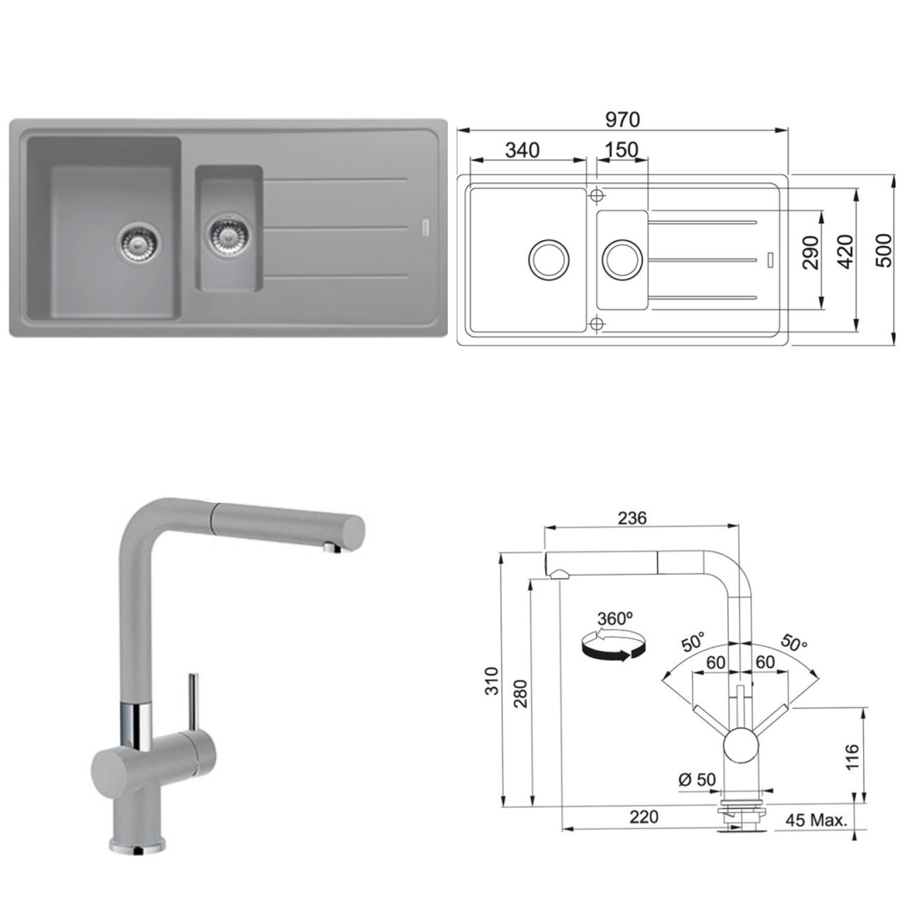 FRANKE BASİS 651 1,5 GÖZLÜ STONE GREY EVİYE ARMATÜR KAMPANYASI