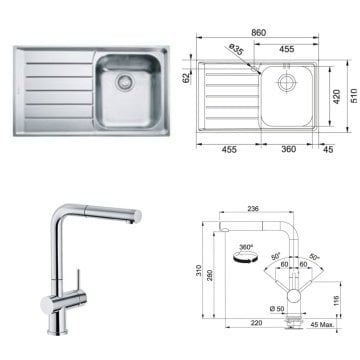 FRANKE NEPTUN NEX 611 TEK GÖZLÜ SOL DAMLALIKLI ÇELİK EVİYE VE ACTİVE PLUS KROM ARMATÜR KAMPANYASI
