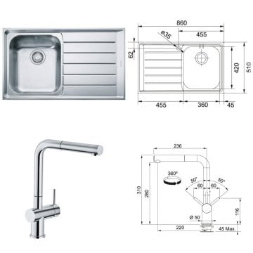 FRANKE NEX 611 SAĞ DAMLALIKLI NEPTUN ÇELİK EVİYE VE ACTİVE PLUS DOCCİA KROM ARMATÜR KAMPANYASI
